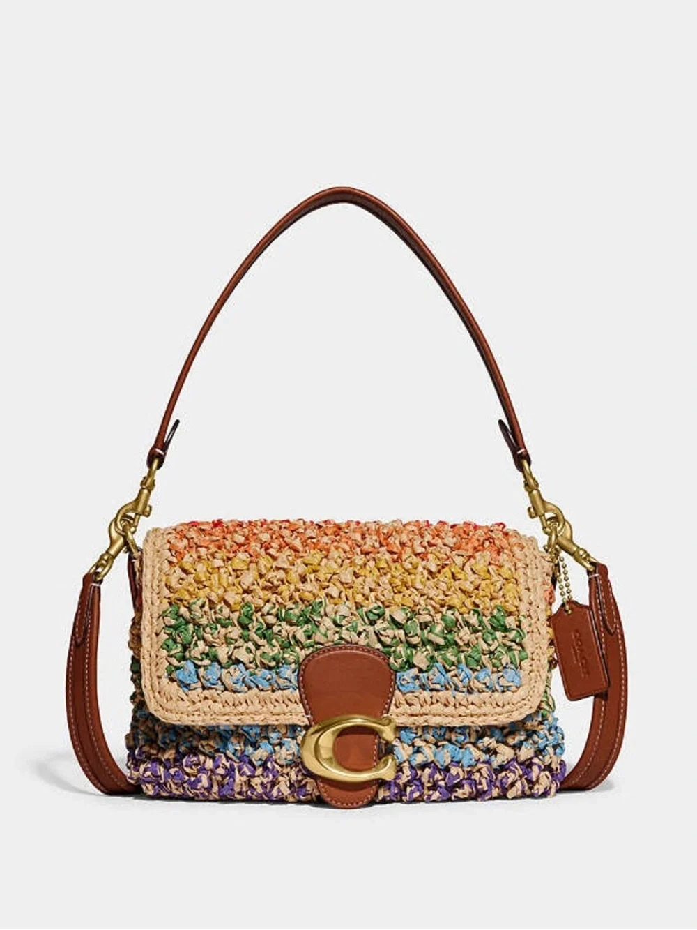 NWOT Coach Soft Tabby Shoulder Crossbody Bag Rainbow Woven Straw & Leather CJ640 - Picture 16 of 16